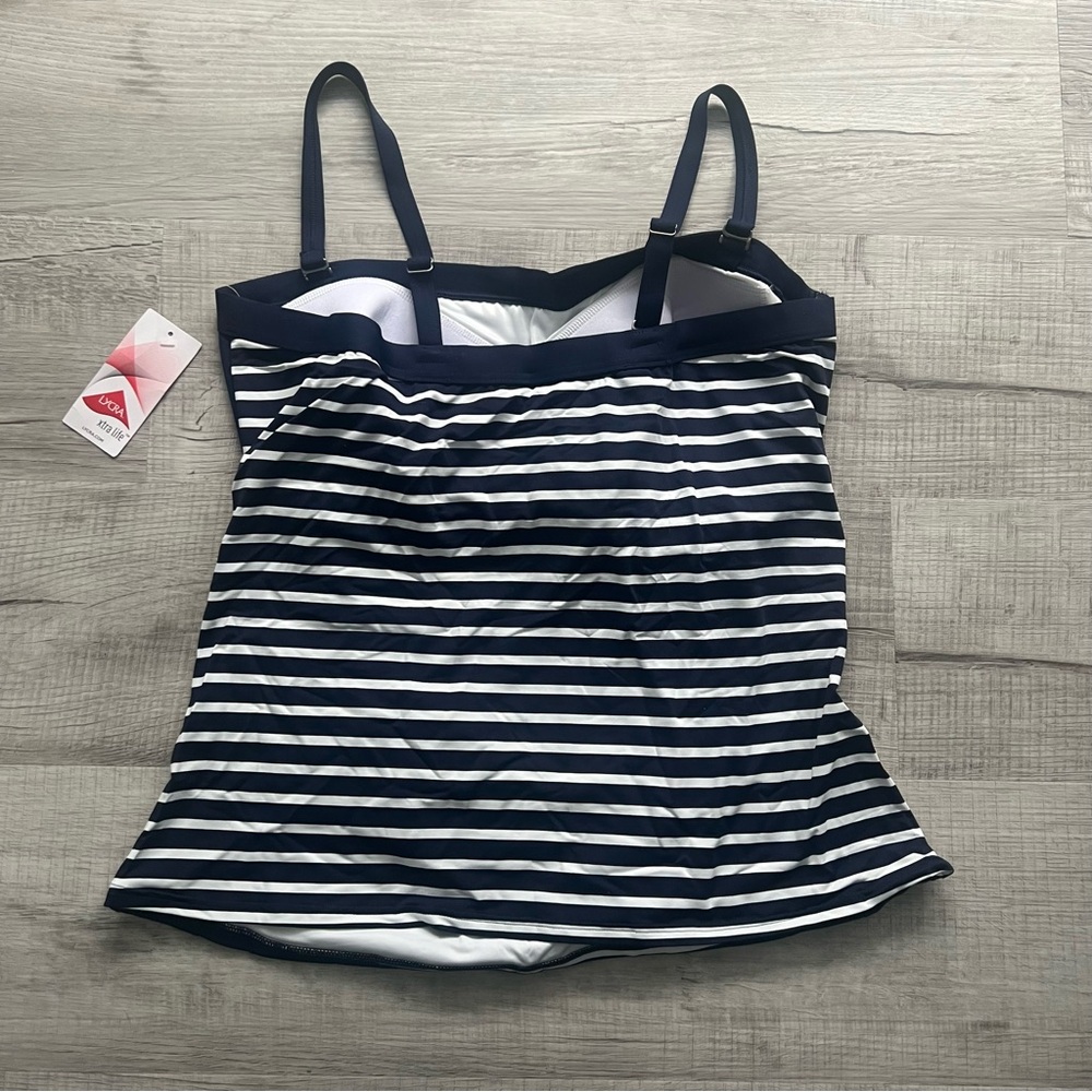 NWT Lands End Bandeau Tankini Top Deep Sea Navy Stripe Removable Straps Size 16 - Picture 6 of 8